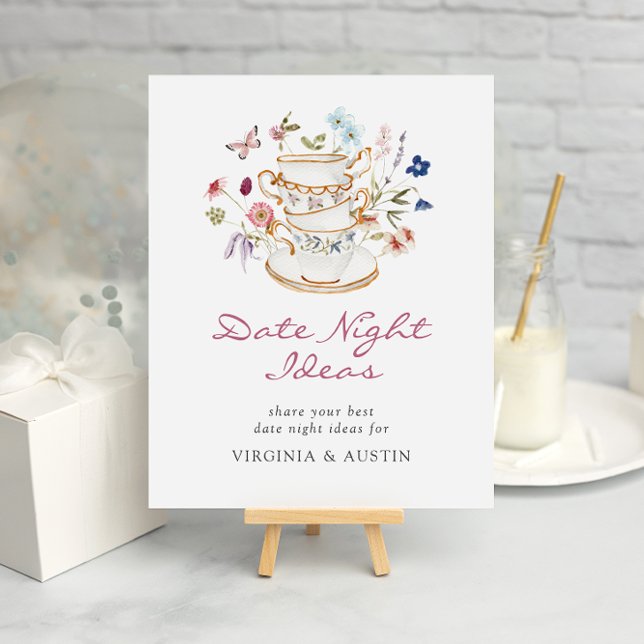 Möhippans tea-datumikoner Poster (Elegant Floral Bridal Tea Party Date Ideas Poster with Butterfly by Painted Paperie
)