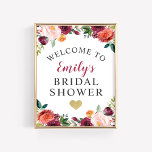 Möhippans välkomstBlommigt för Rustic Burgundy Fal Poster<br><div class="desc">Bröllop möhippa välkomnar poster/skyltar med snyggt text som är framtagen av en vacker skorpa av blommor med fallande vattenfärg, inklusive ro, dahlier, blommor med peonyma och grönska, i en fantastisk sommar- eller höstpalett med burgröd, guldfärgad gult, persikofärgad orange, rosa och gröntens nyans. Innehåller en guld-hjärtaccent. Anpassa med bridens namn i...</div>