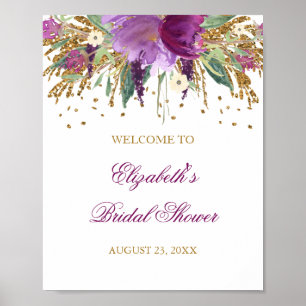 Möhippans välkomstskylt Blommigt Glitter Amethyst Poster