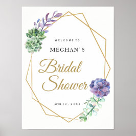 Möhippans välkomsttecken lila succulations guld poster