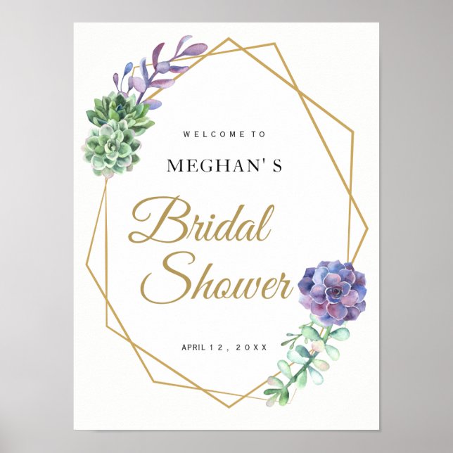 Möhippans välkomsttecken lila succulations guld poster (Framsidan)