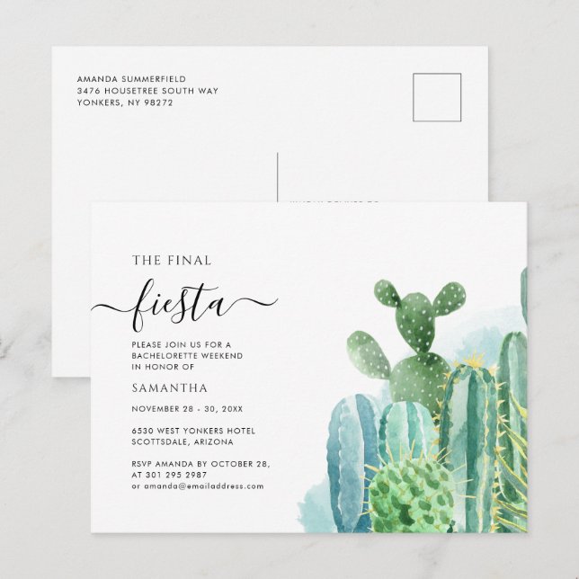 Möhippefest Cacti Sukkulenter Inbjudan Vykort (Fram/baksida)