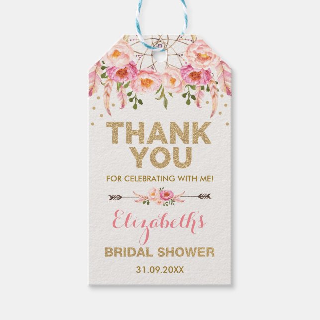 Möhippor för Boho Rosa Guld Flowers Presentetikett (Framsidan)