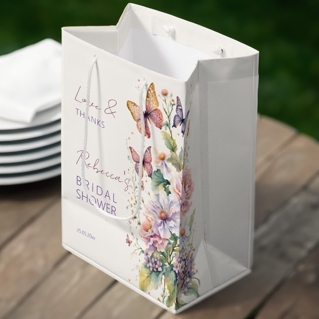 Möhippor för Butterflies-blommigt (Butterflies enchanted garden floral bridal shower favors personalized printed medium favor gift bag)