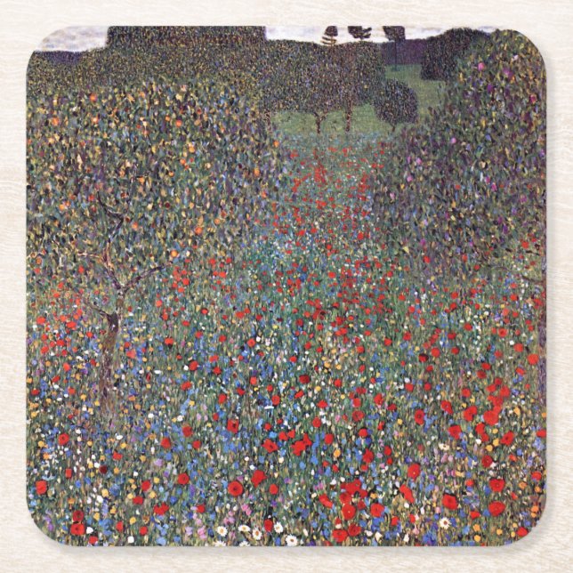 Mohnfeld, Gustav Klimt Underlägg Papper Kvadrat (Framsidan)