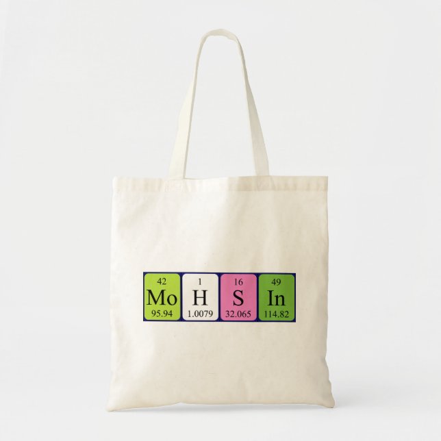 Mohsin periodiskt bord namn tote bag tygkasse (Framsidan)