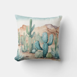 Mojave Desert Cactus Watercolor Kudde