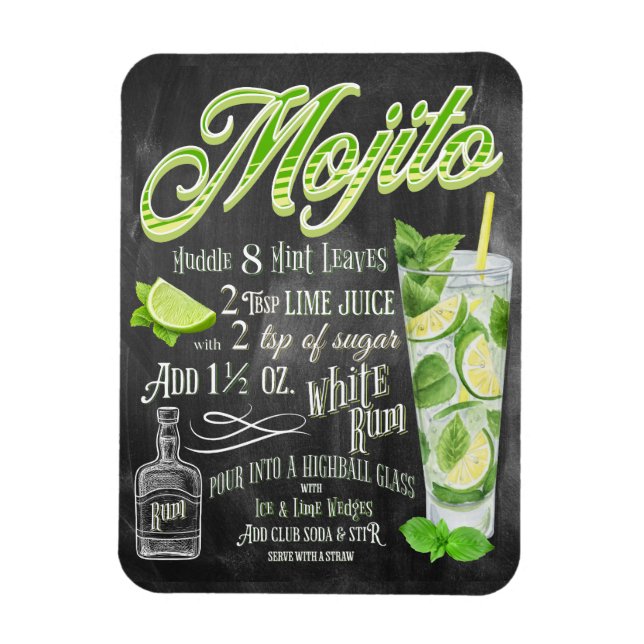 Mojito Cocktail Chalkboard Recipe Magnet (Vertikal)