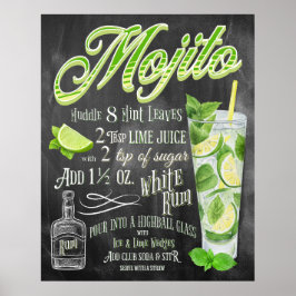 Mojito Cocktail Chalkboard Recipe Poster