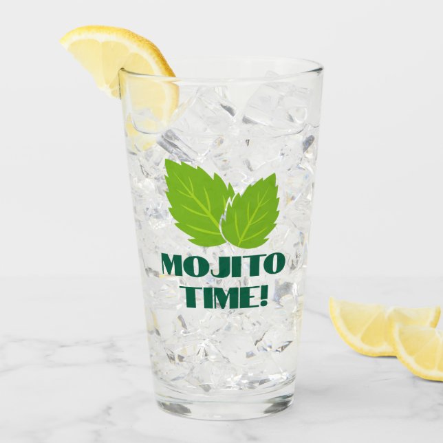 Mojito Cocktail Glas Kopp med mintlövslogo (Framsida Ice)