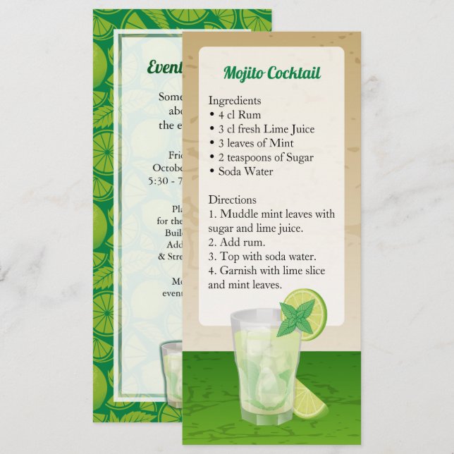 Mojito Cocktail Recipe Inbjudningar (Fram/baksida)