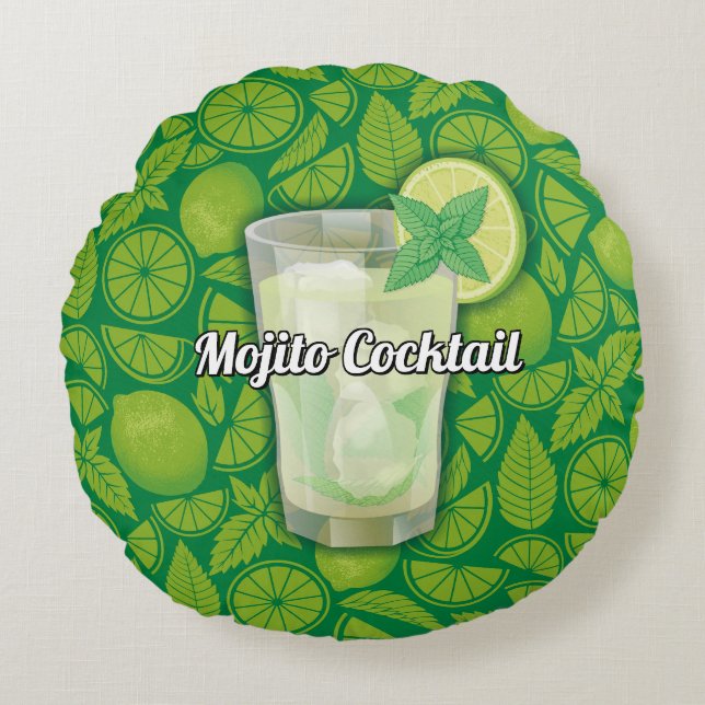 Mojito Cocktail Rund Kudde (Framsidan)