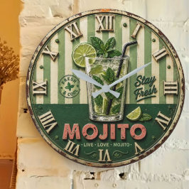 Mojito Cocktail Tropical Vintage Kitchen Home Bar Stor Klocka