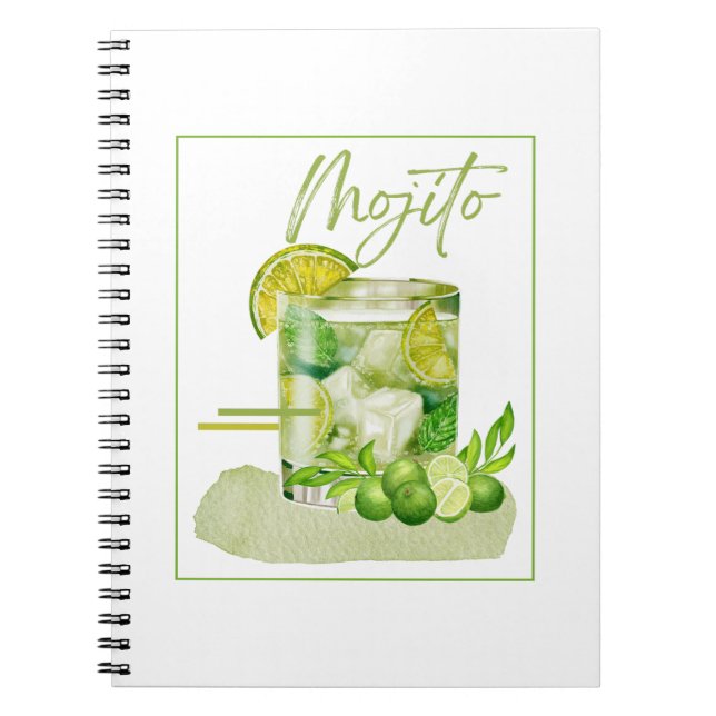 Mojito Cocktail Vattenfärgskonst Anteckningsbok (Framsidan)