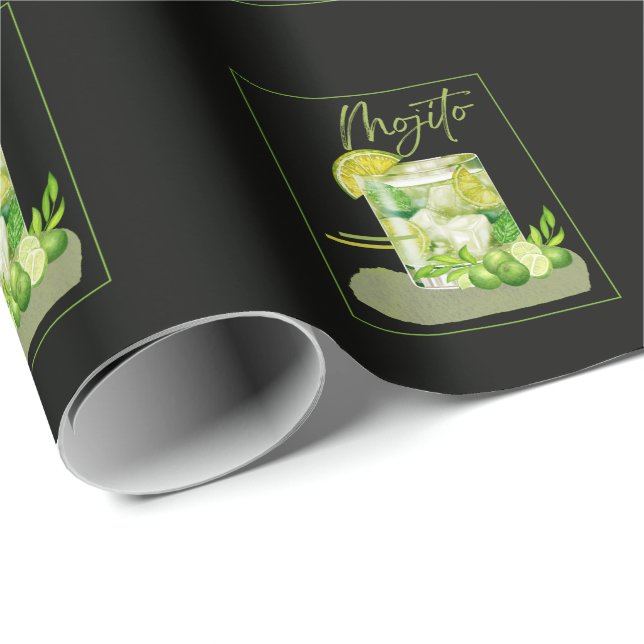 Mojito Cocktail Vattenfärgskonst Presentpapper (Rullad Hörn)