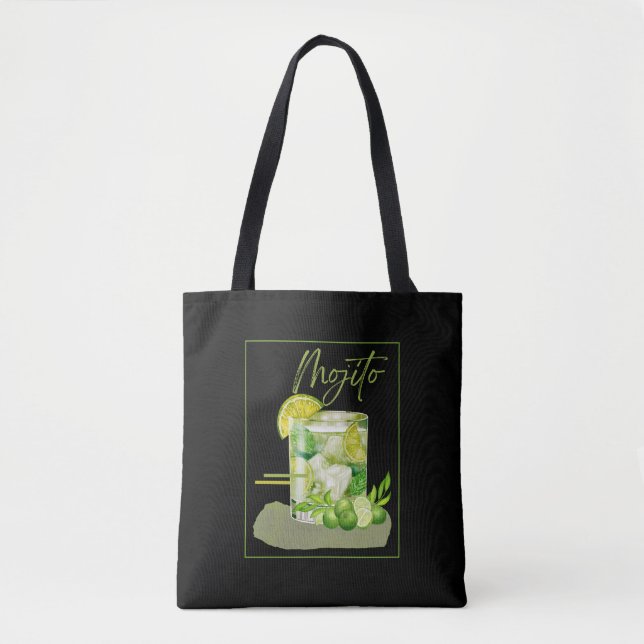 Mojito Cocktail Vattenfärgskonst Tygkasse (Framsida)