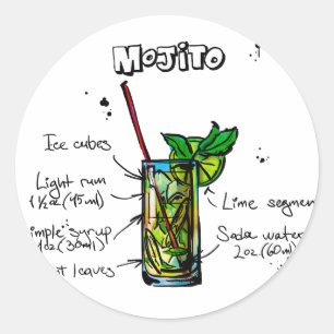 Mojito coctailrecept runt klistermärke