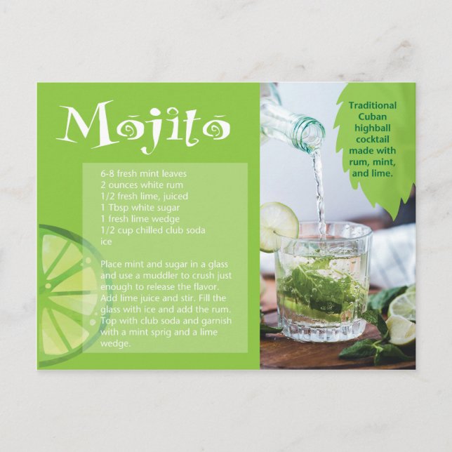 Mojito Drink Recept Card Vykort (Framsida)