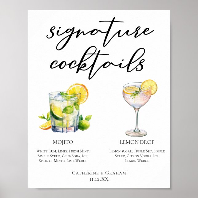 Mojito Lemon Drop Summer Namnteckning Cocktails Me Poster (Framsidan)