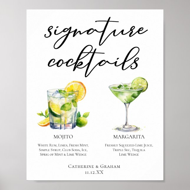 Mojito Margarita Namnteckning Cocktails Bröllop Me Poster (Framsidan)