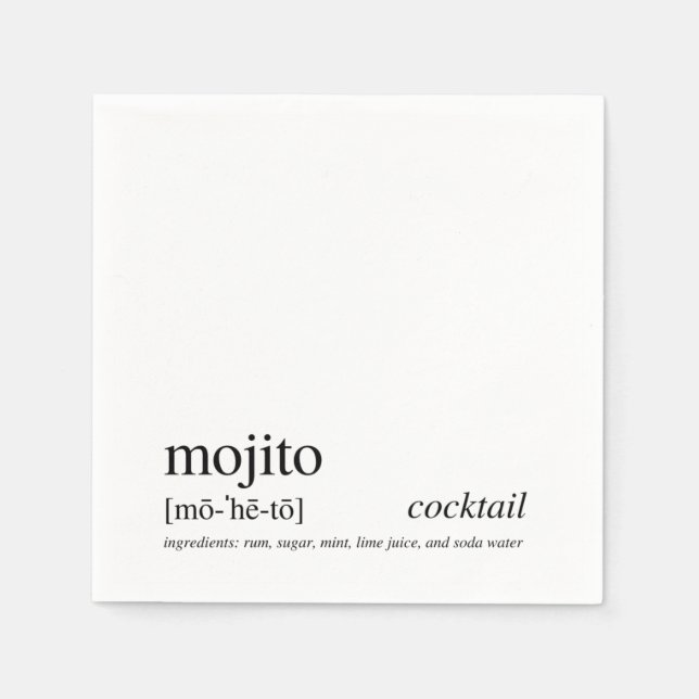 Mojito Modern Black Typography Cocktail Pappersservett (Framsidan)