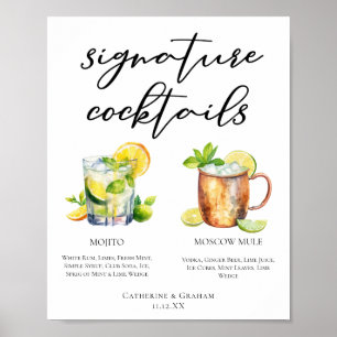 Mojito Moskva Mule Namnteckning Cocktails Menu Poster