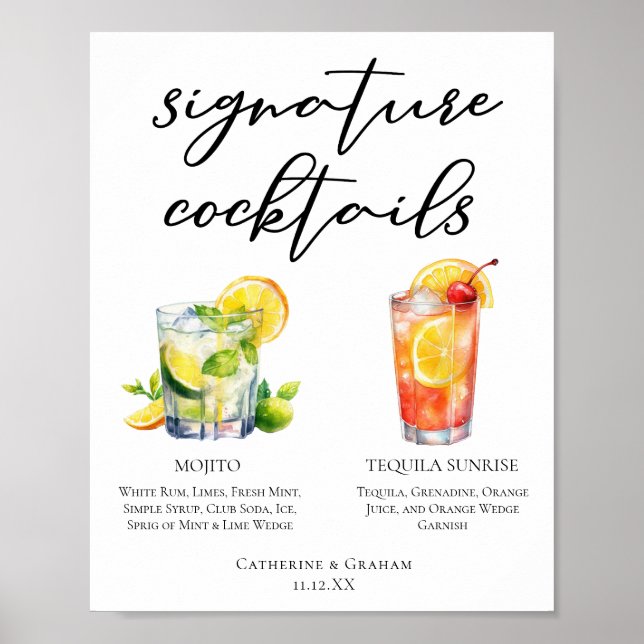Mojito Tequila Sunrise Bröllop Cocktails Menu Poster (Framsidan)