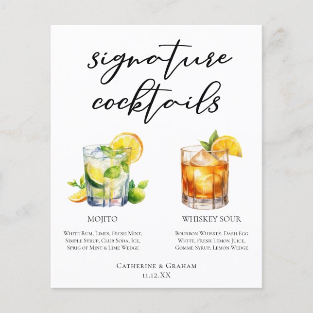 Mojito Whiskey Sour Namnteckning Cocktails Menu (Framsida)