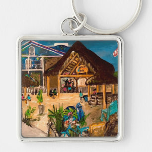 "Mojito's at Dusk" av Willowcatdesign Fyrkantig Silverfärgad Nyckelring