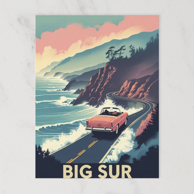 Möjlig konvertibel Retro Big Sur Coastal Drive Vykort (Skapare uppladdad)