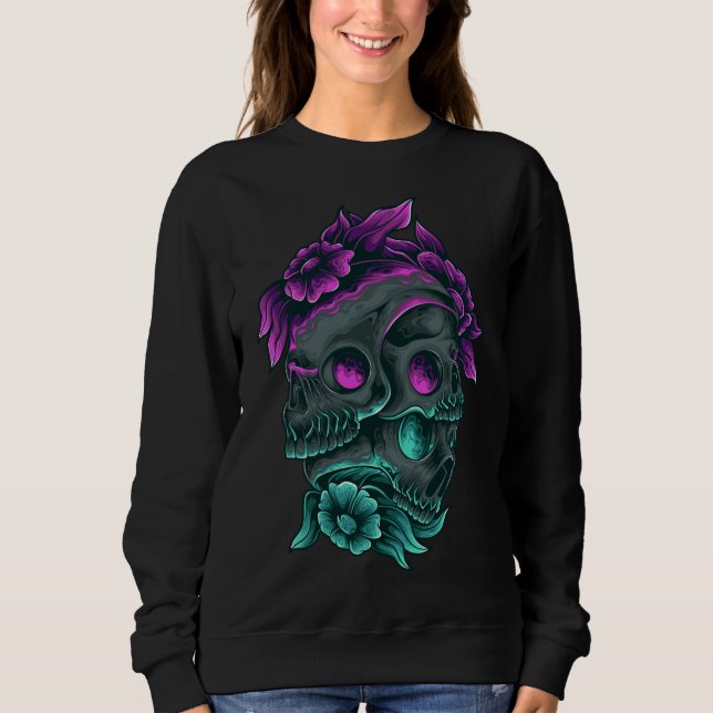 Möjliga Day of the dead 3-Lila och blå Döskallar T Shirt (Framsida)