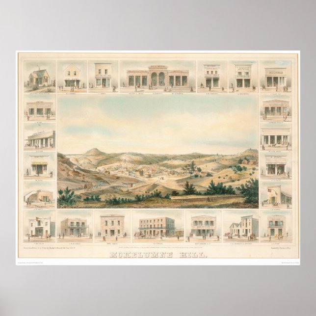 Mokelumne Backe Panoramic Karta 1855 (1107A) Poster (Framsidan)
