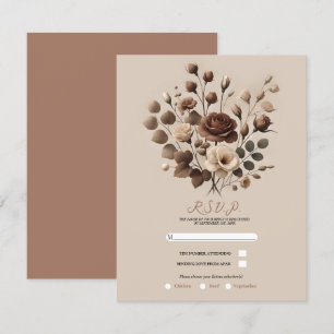 Mokka Mousse Beige Brun Blommig Bröllop RSVP Inbjudningar
