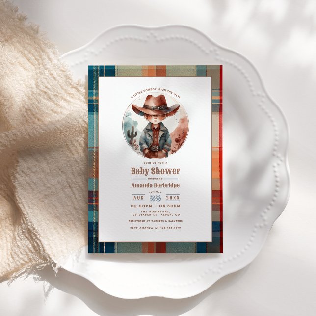 Mokka-Mousse Rustik Western Cowboy Babyfirande Inbjudningar (Mocha Mousse Rustic Western Cowboy Baby Shower Invitation)