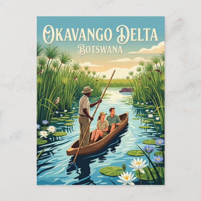 Mokoro Deltautflykt Botswana Vykort (Framsida)