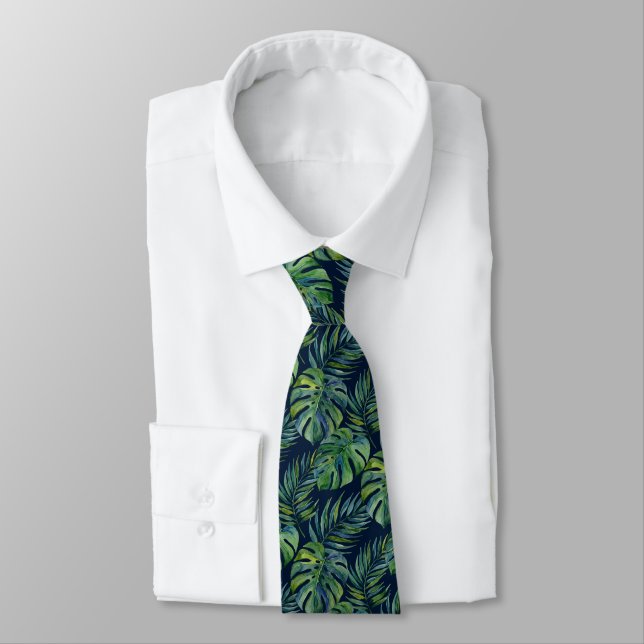 Moku Island Hawaiian Vattenfärg Monstera - Marinbl Slips (Bunden)