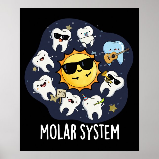 Molar System Funny Dental Astronomy Pun Mörk BG Poster (Framsidan)