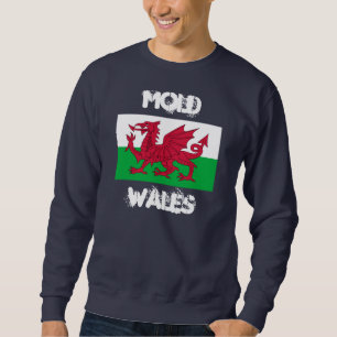 Mold, Wales med Welsh flagga Lång Ärmad Tröja