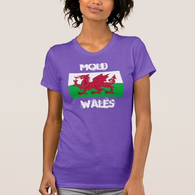 Mold, Wales med Welsh flagga Tee Shirt (Framsida)