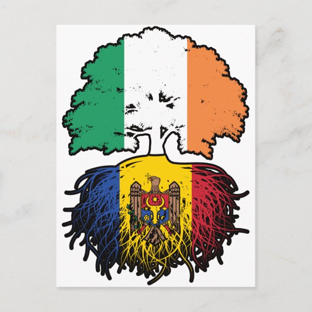Moldava Moldavan Irish Ireland Träd Roots Flagga Vykort (Framsida)