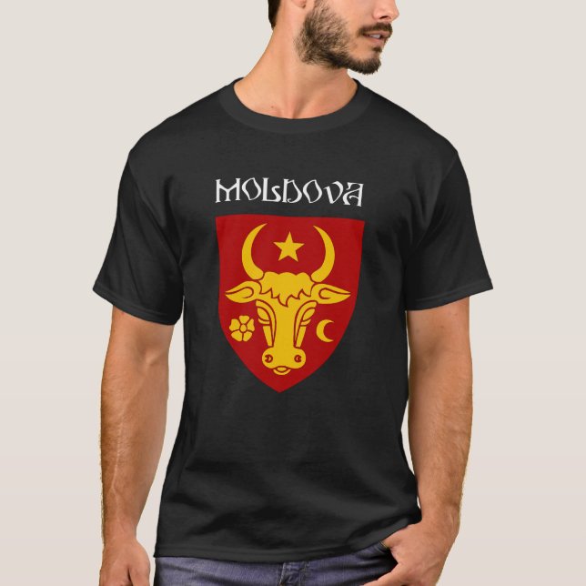 Moldavian coat of arms - white text t shirt (Framsida)