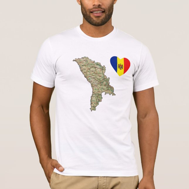 Moldavien Flagga Heart och Karta T-Shirt (Framsida)