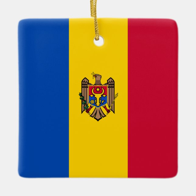 Moldavien Flagga Julgransprydnad Keramik (Framsida)
