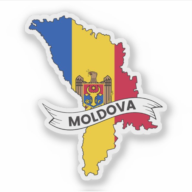 Moldavien Flagga Karta Klistermärken (Framsida)