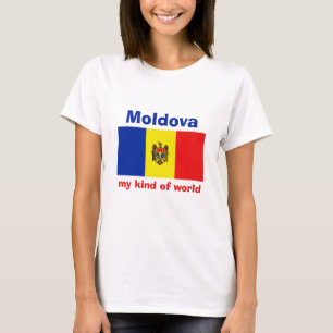 Moldavien Flagga + Karta + Text T-Shirt