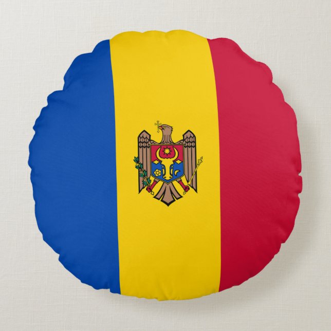 Moldavien Flagga Rund Kudde (Framsidan)