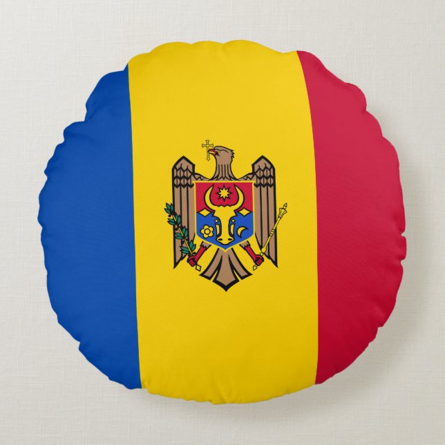 Moldavien Flagga Rund Kudde (Framsidan)