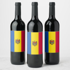 Moldavien flagga vinflaska etikett