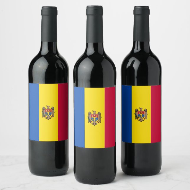 Moldavien flagga vinflaska etikett (Flaskor)