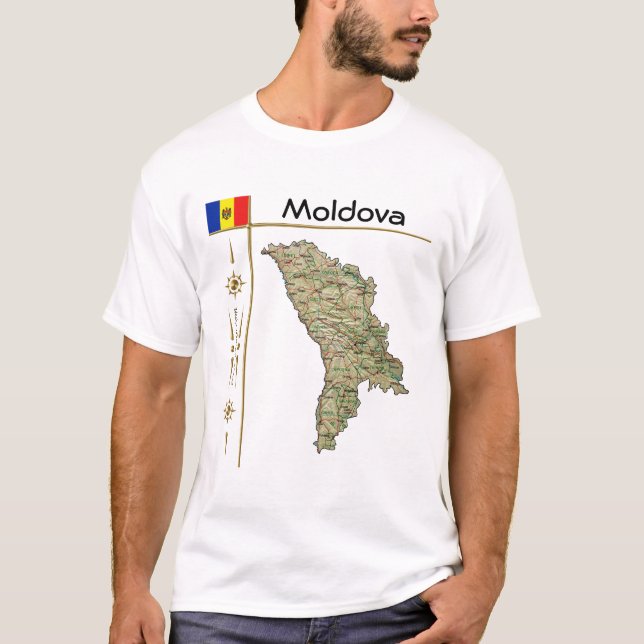 Moldavien Karta + Flagga + avdelning T-Shirt (Framsida)